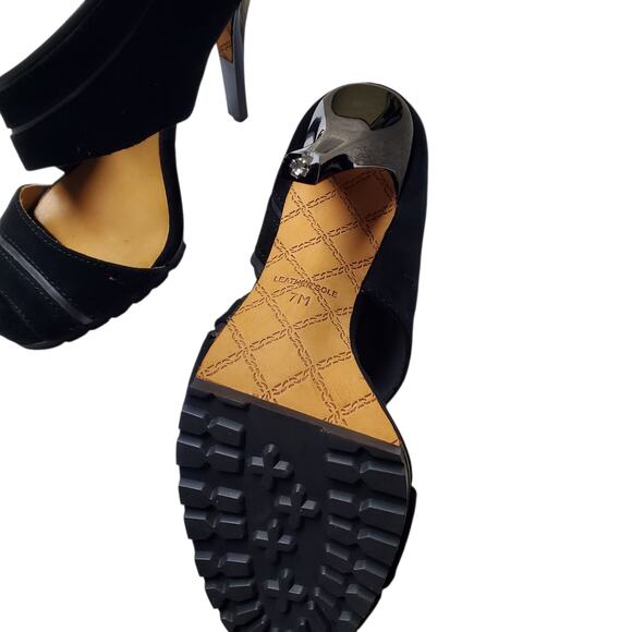 Y2k L.A.M.B. Gwen Stefani Suede Black Peep Toe Heels - Size 7 - Picture 3 of 7